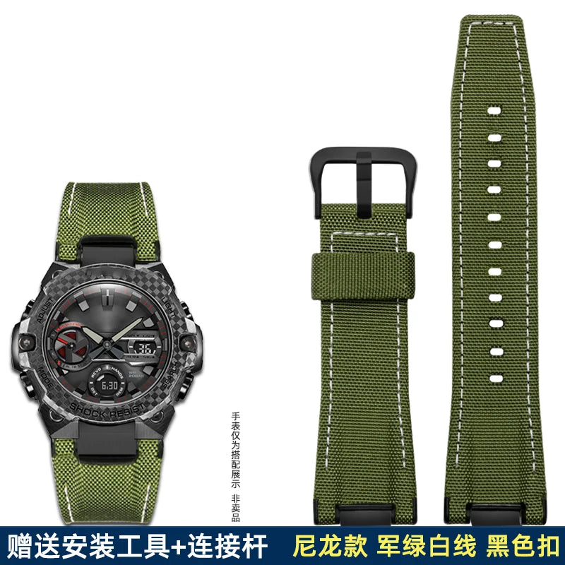 14mm Stainless Steel adapter Italian Genuine Leather Watchband For Casio G-Shock GST-B400 men cowhide Watch Strap nylon Bracelet