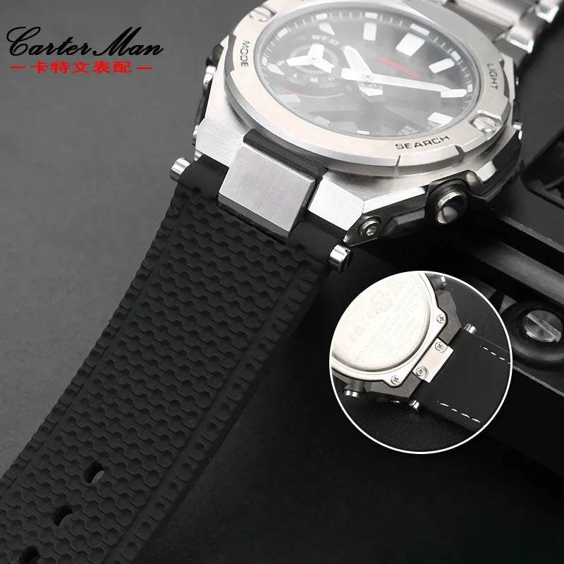 Recessed silica gel bracelet modified resin silica gel watch band for G-SHOCK Casio Steel Heart GST-B500D/AD series wristband