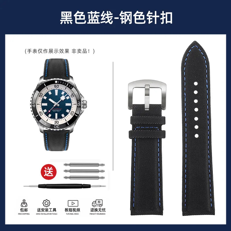 20mm 22mm Nylon Leather Watchband For Breitling Avenger navitimer Premier Men Women Canvas Fabric Watch Strap metal Folding Band
