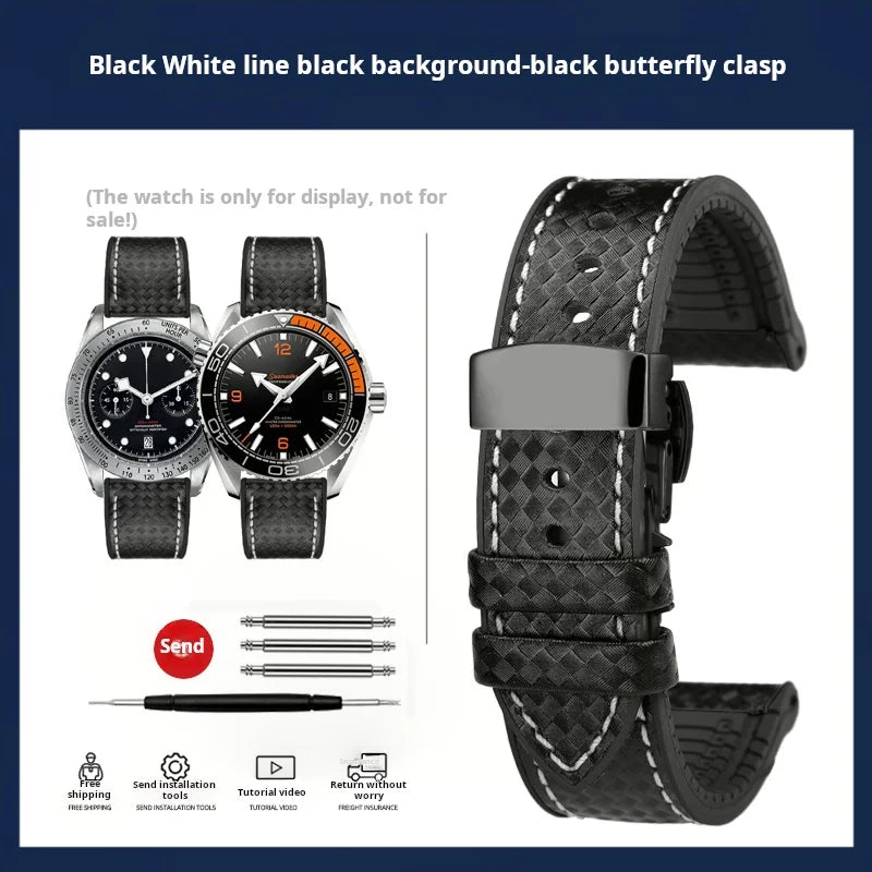 Men's Carbon Fiber Rubber Watchband For Omega SEAMASTER Tudor Black bay  Clasp Strap Watch band Men Orange White Red accessories