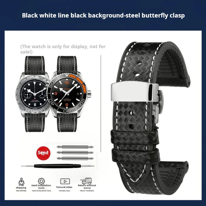 Men's Carbon Fiber Rubber Watchband For Omega SEAMASTER Tudor Black bay  Clasp Strap Watch band Men Orange White Red accessories