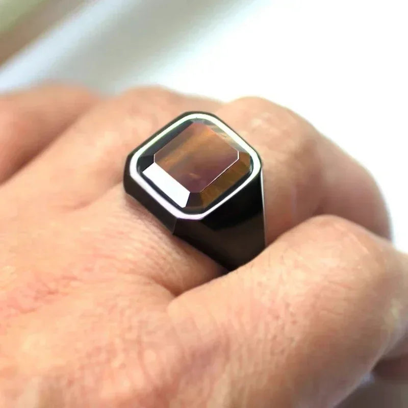 Vintage Men's Signet Rings Square Natural Tiger’s Eye Lapis Lazuli Stone Classic Male Stainless Steel Jewelry Gift for Boyfriend