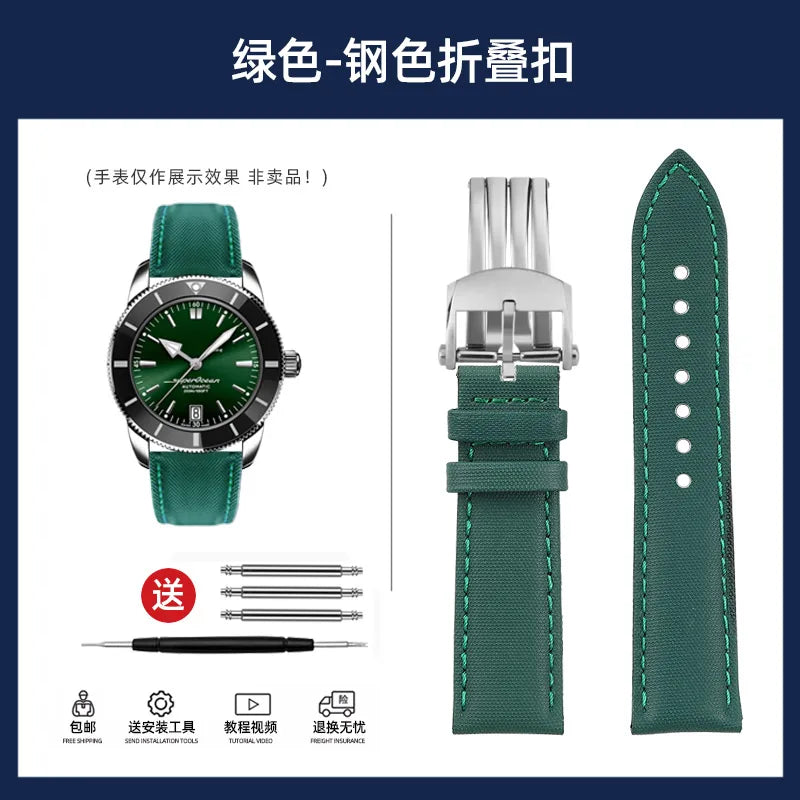20mm 22mm Nylon Leather Watchband For Breitling Avenger navitimer Premier Men Women Canvas Fabric Watch Strap metal Folding Band