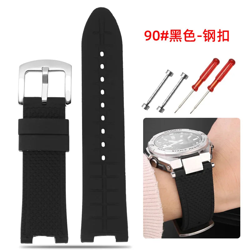 Recessed silica gel bracelet modified resin silica gel watch band for G-SHOCK Casio Steel Heart GST-B500D/AD series wristband
