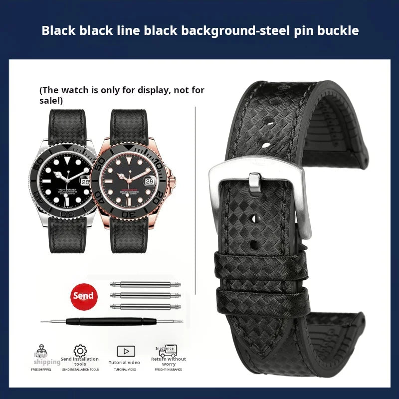 Men's Carbon Fiber Rubber Watchband For Omega SEAMASTER Tudor Black bay  Clasp Strap Watch band Men Orange White Red accessories