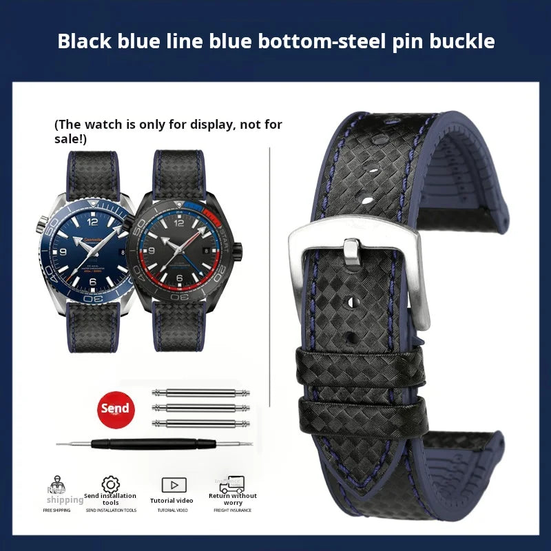 Men's Carbon Fiber Rubber Watchband For Omega SEAMASTER Tudor Black bay  Clasp Strap Watch band Men Orange White Red accessories