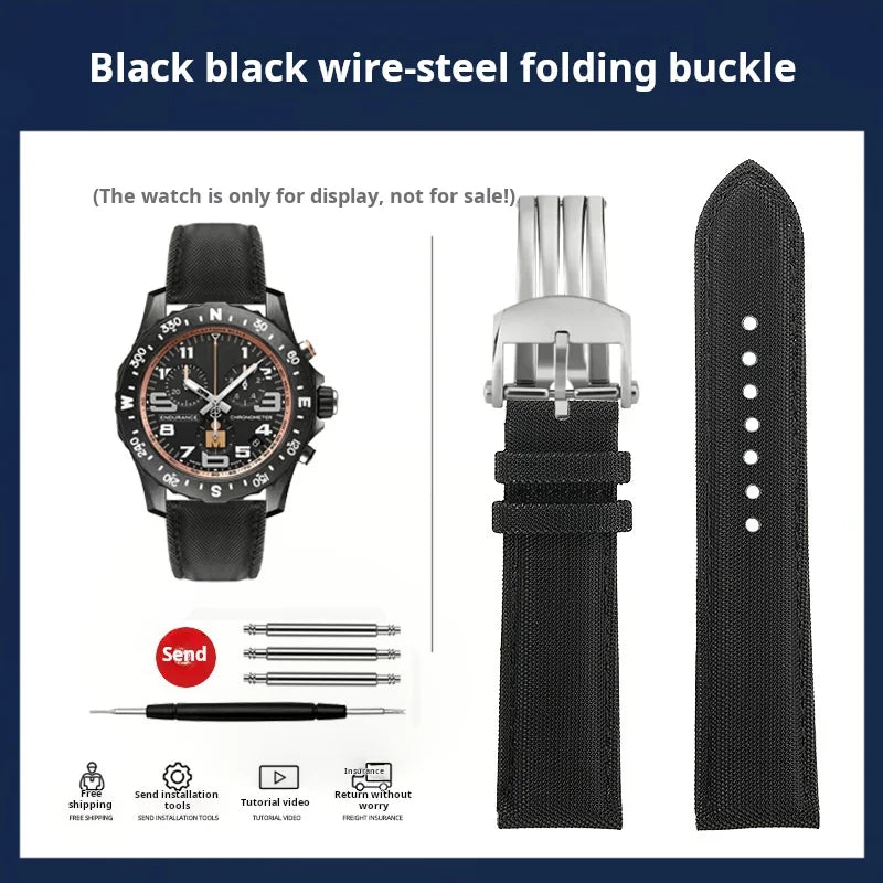 20mm 22mm Nylon Leather Watchband For Breitling Avenger navitimer Premier Men Women Canvas Fabric Watch Strap metal Folding Band