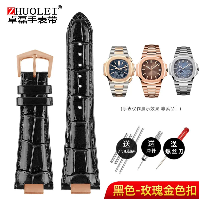 25X13mm notch Genuine Leather Watch Strap + connector For Patek Philippe Nautilus 5711 5726 5712g watchband wristband Bracelet