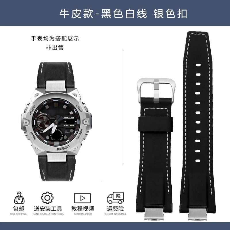 14mm Stainless Steel adapter Italian Genuine Leather Watchband For Casio G-Shock GST-B400 men cowhide Watch Strap nylon Bracelet