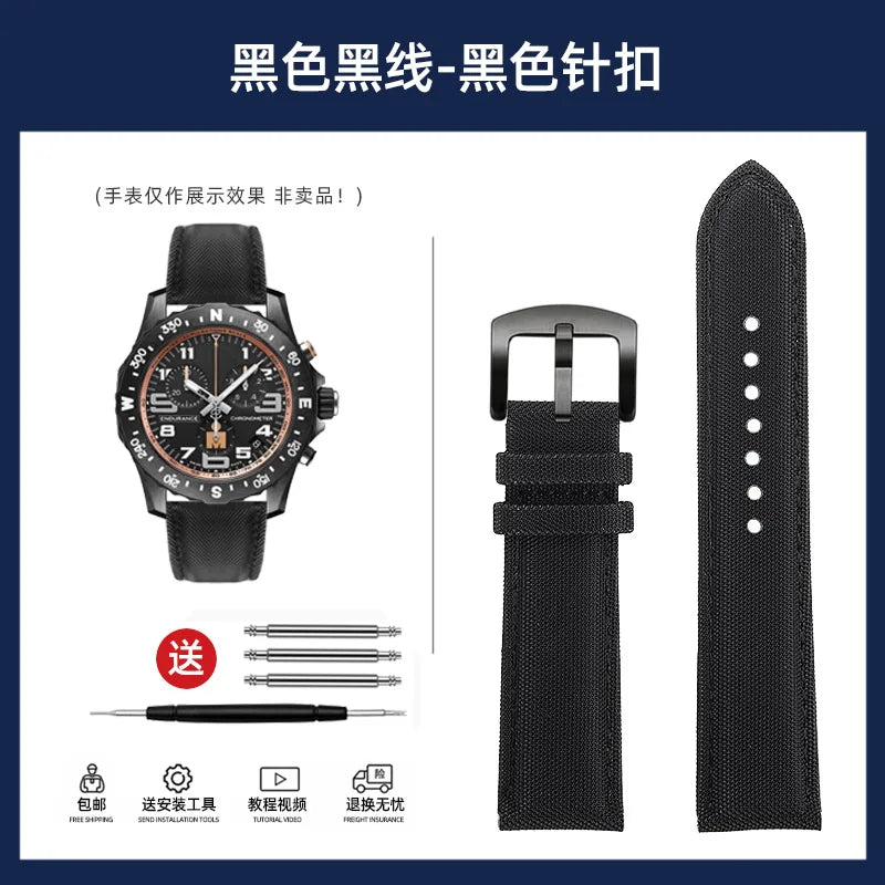 20mm 22mm Nylon Leather Watchband For Breitling Avenger navitimer Premier Men Women Canvas Fabric Watch Strap metal Folding Band