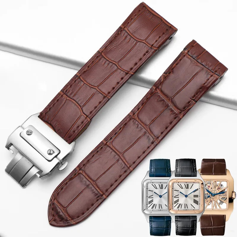 cowhide watch strap For Cartier Santos 100 Series Men And Women Folding Buckle black brown Watch band 20mm 23mm Replace bracelet