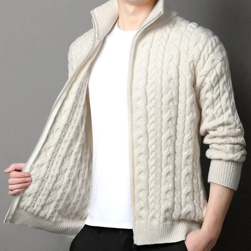 Men Jacquard Thicken Short Sweater Coat Elegant Fashion Casual Slim Zipper Warm Sweater Autumn Winter Male Knit Cardigan Sweater