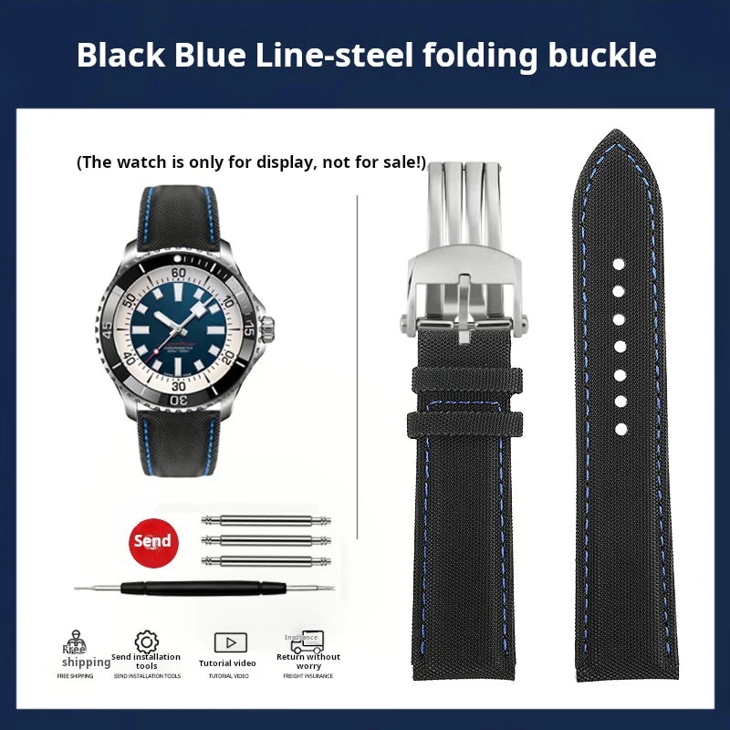 20mm 22mm Nylon Leather Watchband For Breitling Avenger navitimer Premier Men Women Canvas Fabric Watch Strap metal Folding Band