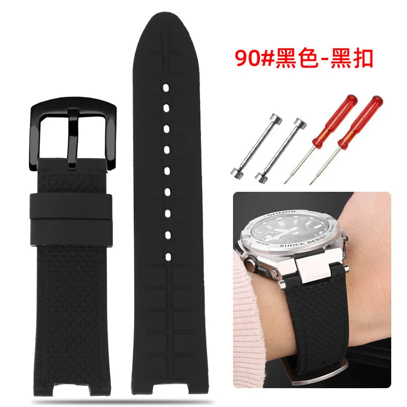 Recessed silica gel bracelet modified resin silica gel watch band for G-SHOCK Casio Steel Heart GST-B500D/AD series wristband