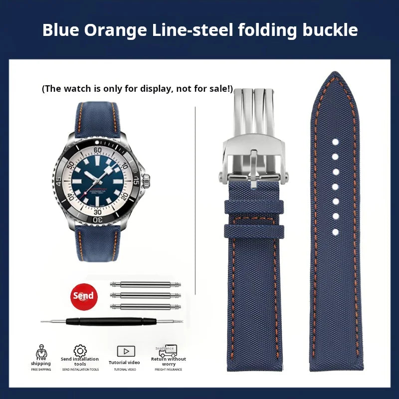 20mm 22mm Nylon Leather Watchband For Breitling Avenger navitimer Premier Men Women Canvas Fabric Watch Strap metal Folding Band
