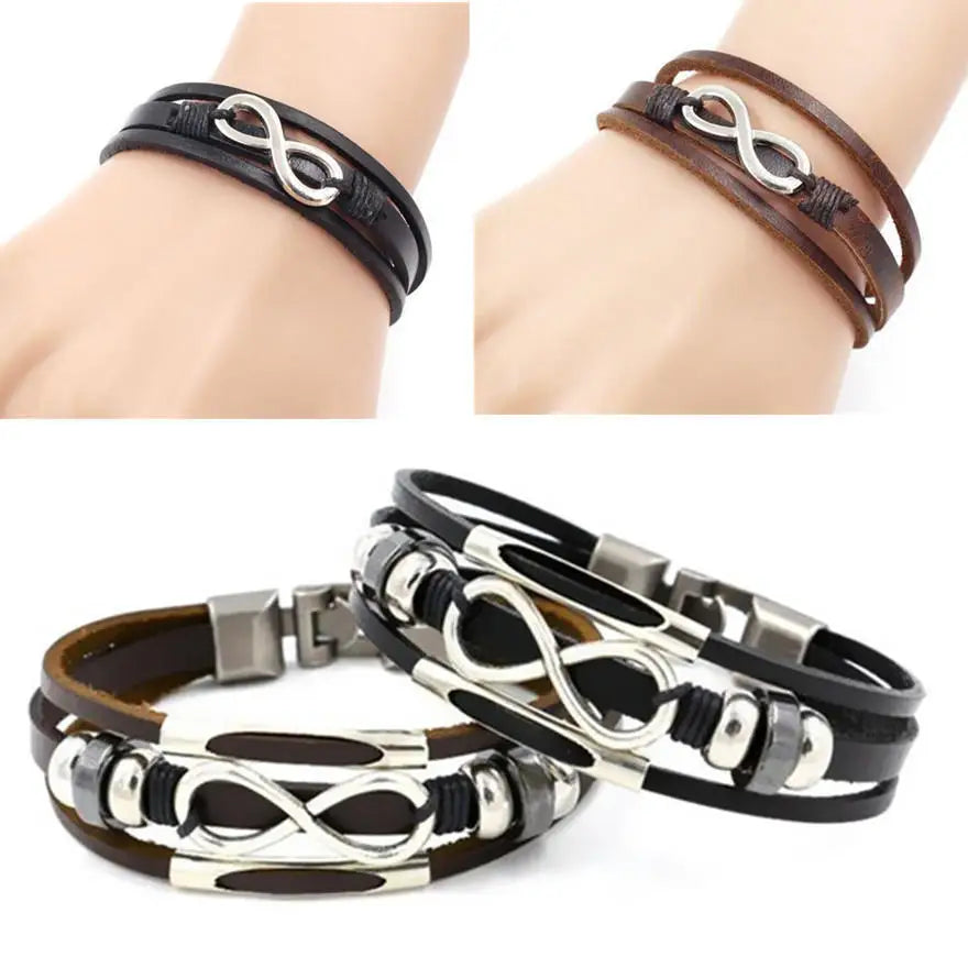 Fashion Men Chic Leather Braided Bracelets Alloy Cuff Bangle Wristbands charm bracelet
