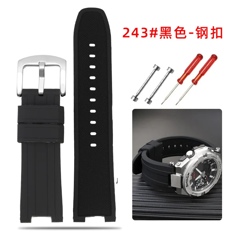 Recessed silica gel bracelet modified resin silica gel watch band for G-SHOCK Casio Steel Heart GST-B500D/AD series wristband