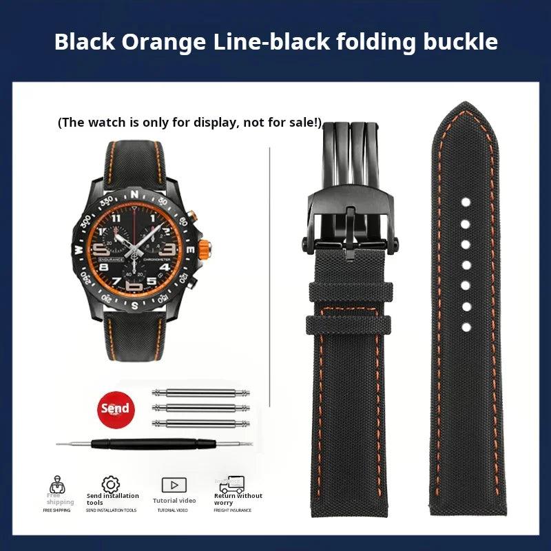 20mm 22mm Nylon Leather Watchband For Breitling Avenger navitimer Premier Men Women Canvas Fabric Watch Strap metal Folding Band