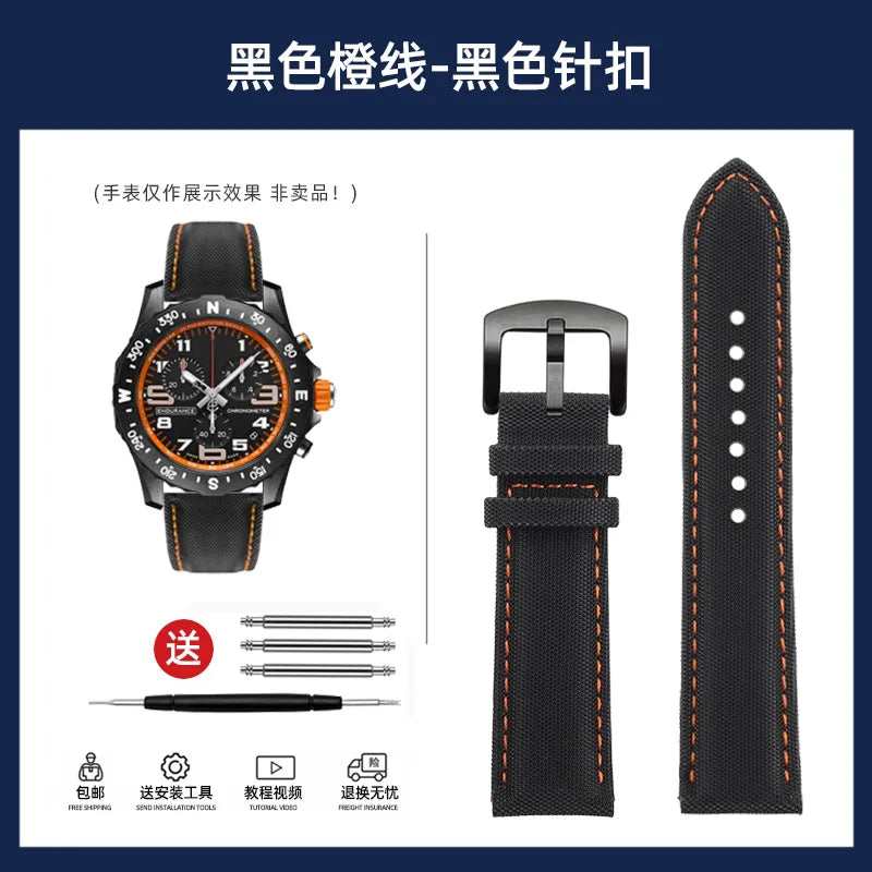 20mm 22mm Nylon Leather Watchband For Breitling Avenger navitimer Premier Men Women Canvas Fabric Watch Strap metal Folding Band