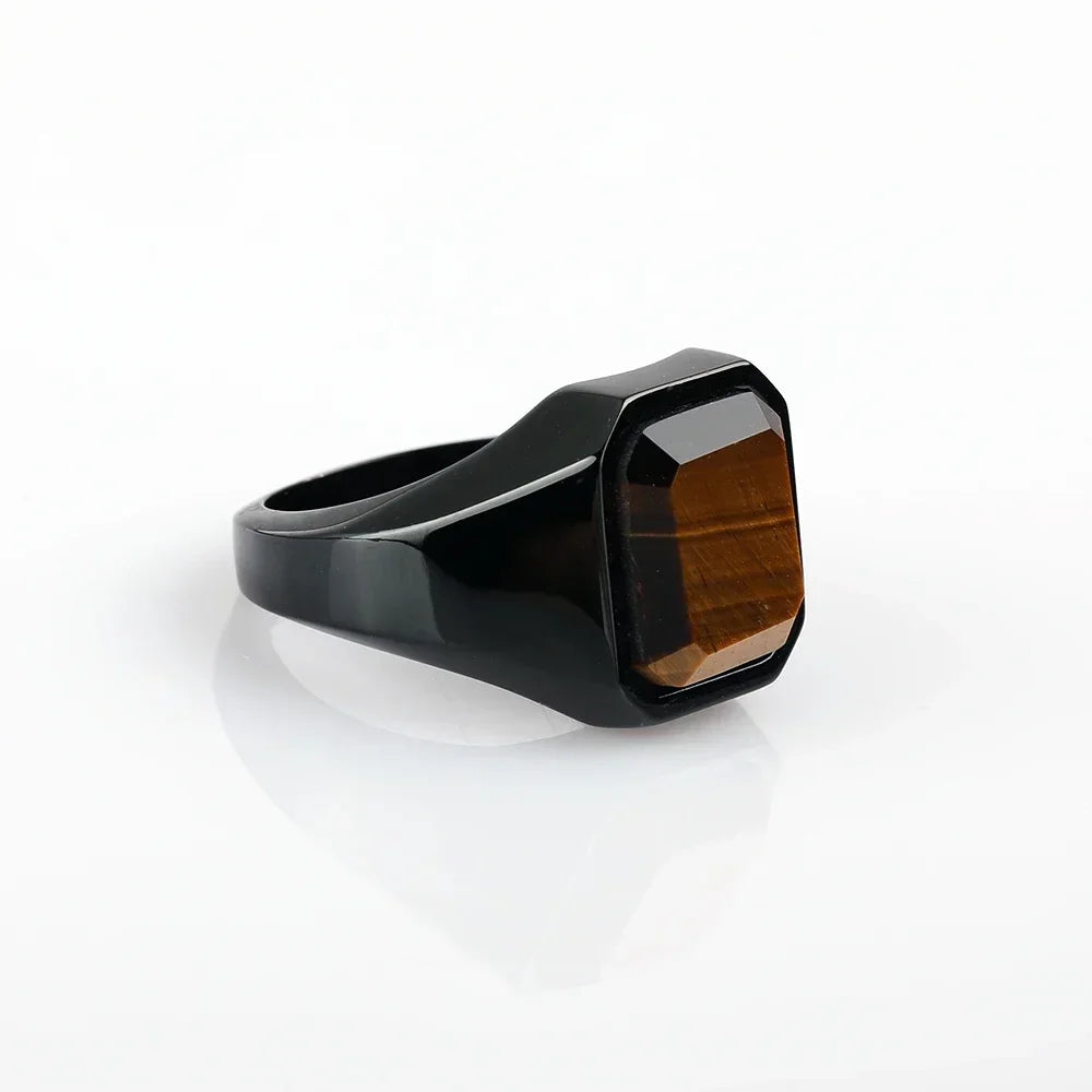 Vintage Men's Signet Rings Square Natural Tiger’s Eye Lapis Lazuli Stone Classic Male Stainless Steel Jewelry Gift for Boyfriend