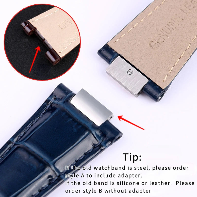 25X13mm notch Genuine Leather Watch Strap + connector For Patek Philippe Nautilus 5711 5726 5712g watchband wristband Bracelet