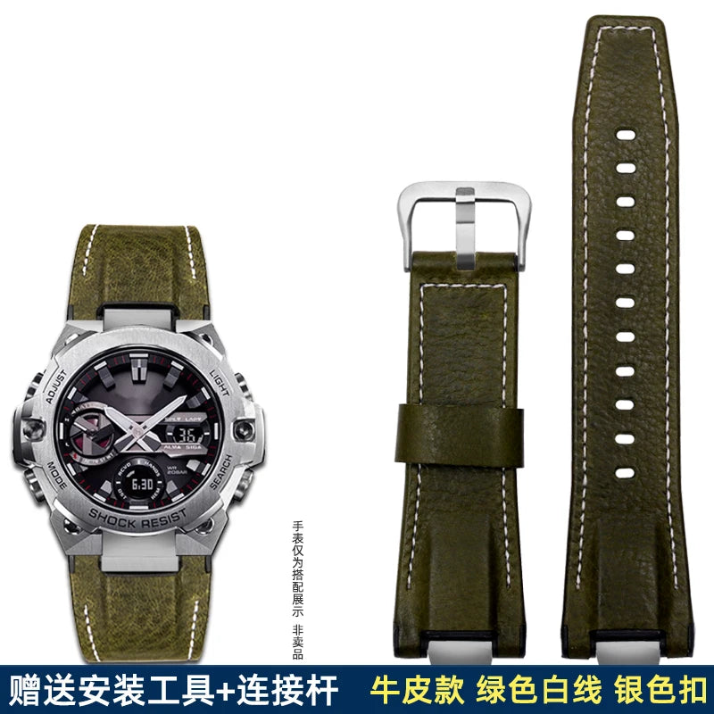 14mm Stainless Steel adapter Italian Genuine Leather Watchband For Casio G-Shock GST-B400 men cowhide Watch Strap nylon Bracelet