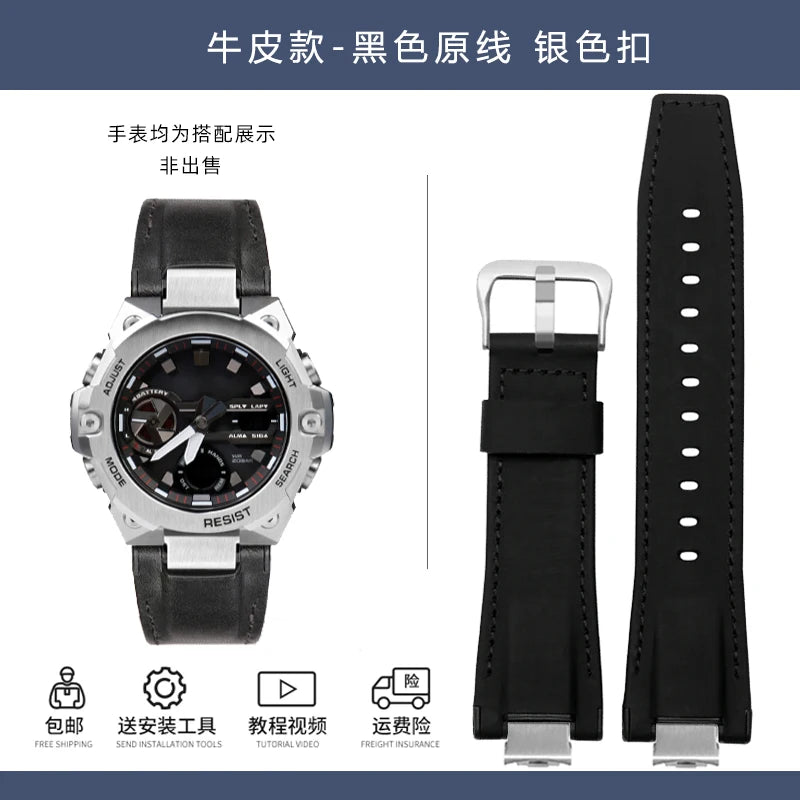 14mm Stainless Steel adapter Italian Genuine Leather Watchband For Casio G-Shock GST-B400 men cowhide Watch Strap nylon Bracelet