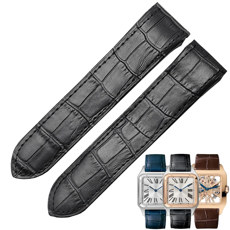 cowhide watch strap For Cartier Santos 100 Series Men And Women Folding Buckle black brown Watch band 20mm 23mm Replace bracelet