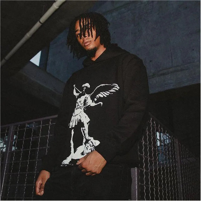 Y2K Jacket Letter Skeleton Print American Oversized Hoodie Men High Street Hip-Hop Clothing Retro Casual Loose Sweatshirt Women