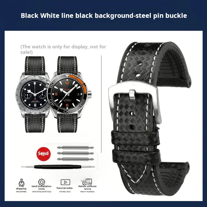 Men's Carbon Fiber Rubber Watchband For Omega SEAMASTER Tudor Black bay  Clasp Strap Watch band Men Orange White Red accessories