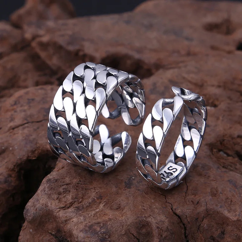 WholeSale  Sterling Silver jewelry japaneSe and korean trendyy gloSSy ring for male and female couple ring thai Silver open ring