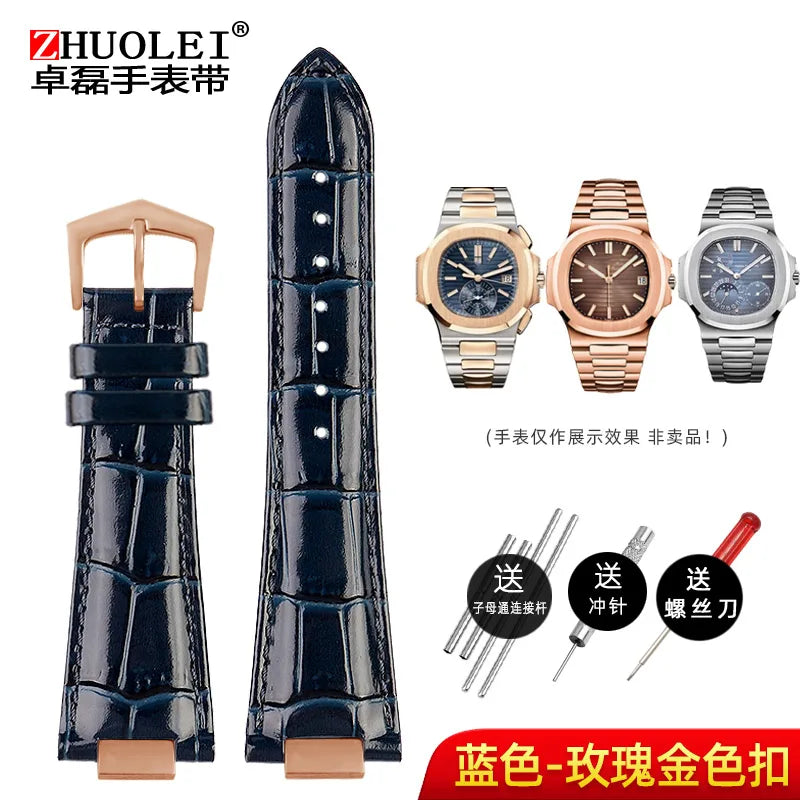 25X13mm notch Genuine Leather Watch Strap + connector For Patek Philippe Nautilus 5711 5726 5712g watchband wristband Bracelet