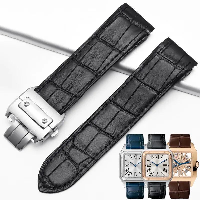 cowhide watch strap For Cartier Santos 100 Series Men And Women Folding Buckle black brown Watch band 20mm 23mm Replace bracelet