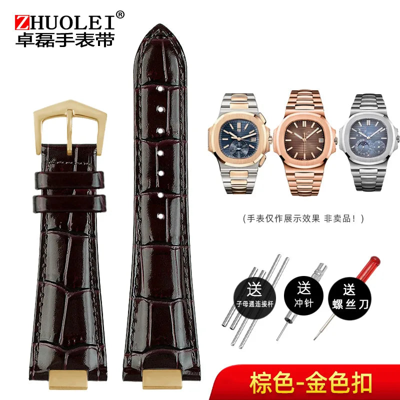 25X13mm notch Genuine Leather Watch Strap + connector For Patek Philippe Nautilus 5711 5726 5712g watchband wristband Bracelet