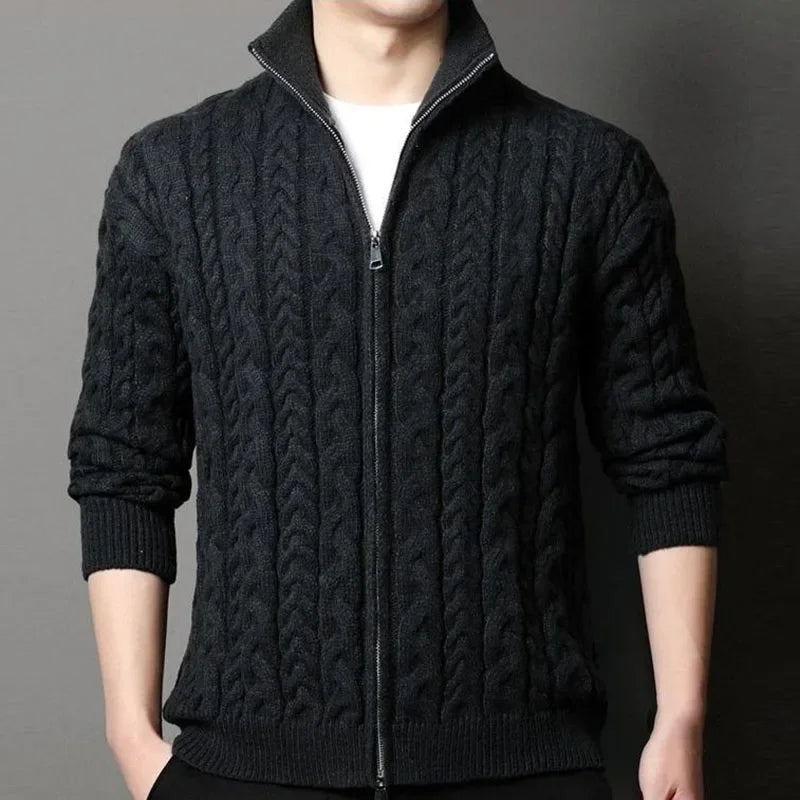 Men Jacquard Thicken Short Sweater Coat Elegant Fashion Casual Slim Zipper Warm Sweater Autumn Winter Male Knit Cardigan Sweater