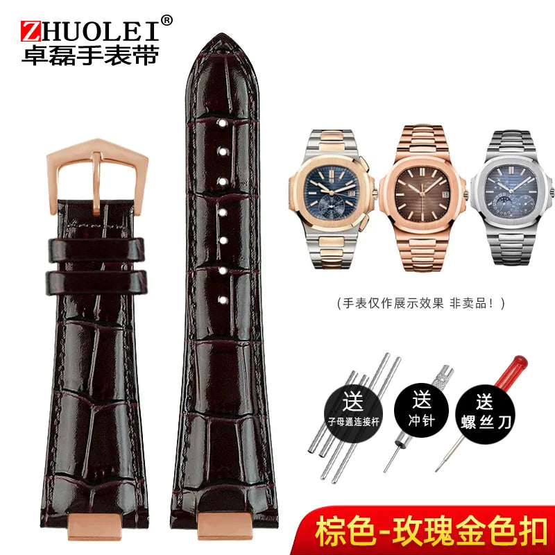 25X13mm notch Genuine Leather Watch Strap + connector For Patek Philippe Nautilus 5711 5726 5712g watchband wristband Bracelet