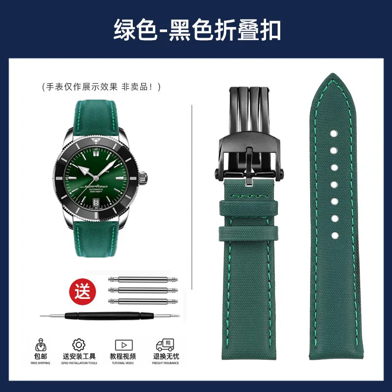 20mm 22mm Nylon Leather Watchband For Breitling Avenger navitimer Premier Men Women Canvas Fabric Watch Strap metal Folding Band