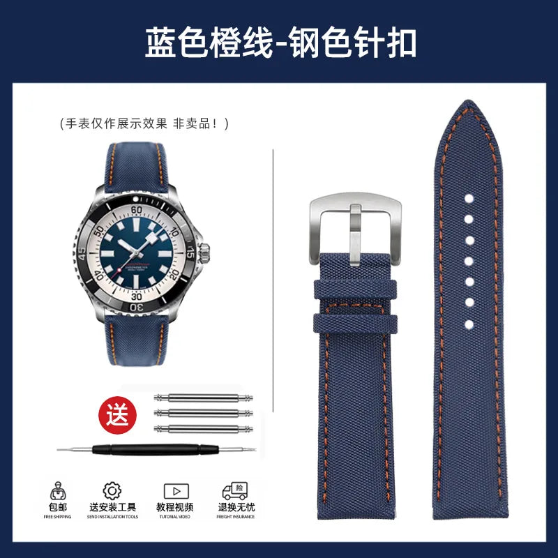 20mm 22mm Nylon Leather Watchband For Breitling Avenger navitimer Premier Men Women Canvas Fabric Watch Strap metal Folding Band