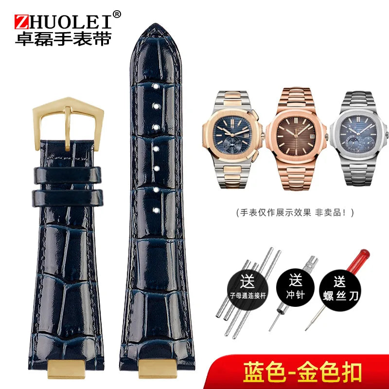 25X13mm notch Genuine Leather Watch Strap + connector For Patek Philippe Nautilus 5711 5726 5712g watchband wristband Bracelet