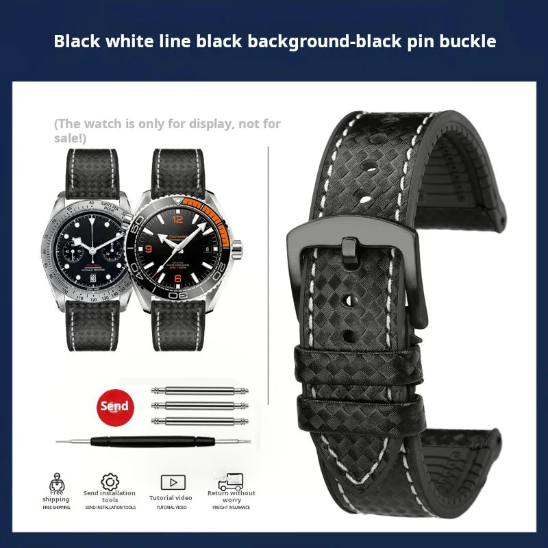 Men's Carbon Fiber Rubber Watchband For Omega SEAMASTER Tudor Black bay  Clasp Strap Watch band Men Orange White Red accessories