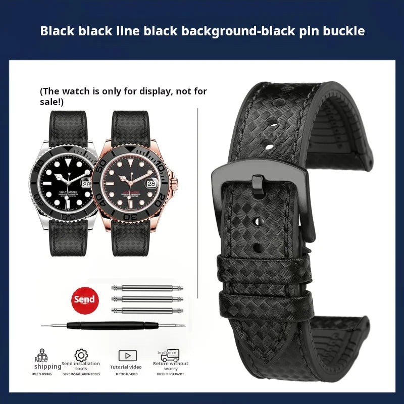 Men's Carbon Fiber Rubber Watchband For Omega SEAMASTER Tudor Black bay  Clasp Strap Watch band Men Orange White Red accessories