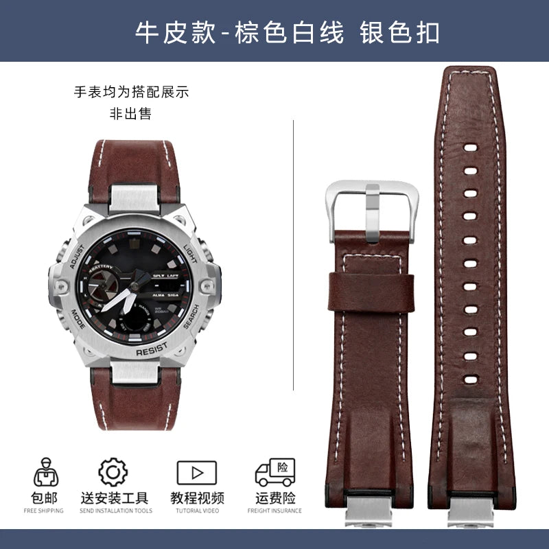 14mm Stainless Steel adapter Italian Genuine Leather Watchband For Casio G-Shock GST-B400 men cowhide Watch Strap nylon Bracelet