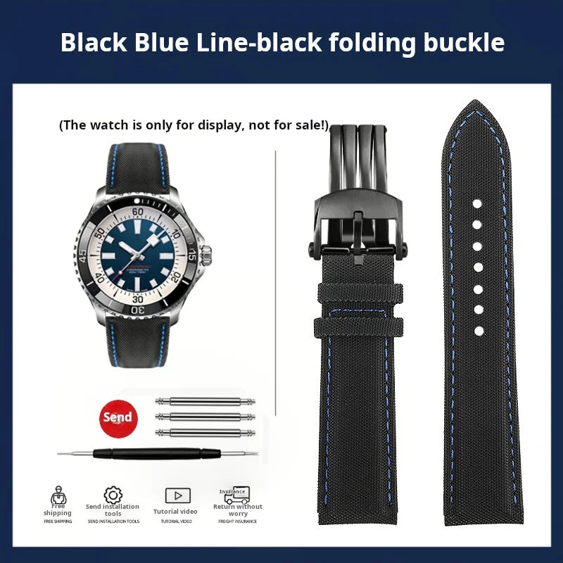 20mm 22mm Nylon Leather Watchband For Breitling Avenger navitimer Premier Men Women Canvas Fabric Watch Strap metal Folding Band
