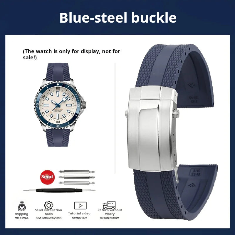 High quality Silicone Watch strap 22m For Breitling Superocean Navitimer Avenger Rubber Watchband Folding Buckle men accessories