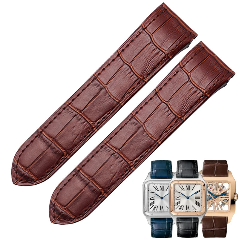 cowhide watch strap For Cartier Santos 100 Series Men And Women Folding Buckle black brown Watch band 20mm 23mm Replace bracelet