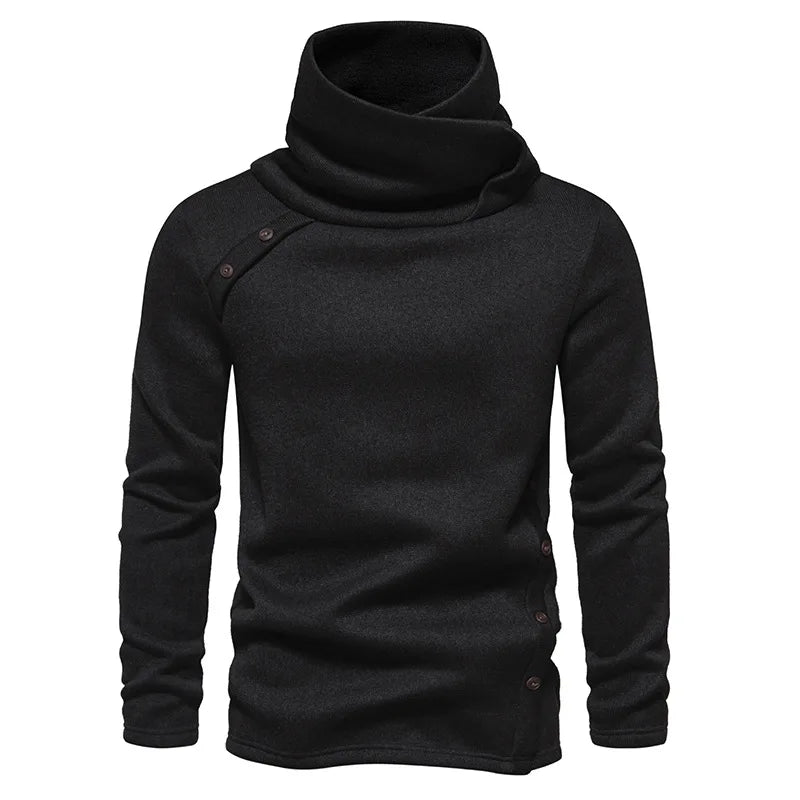 Gray Turtleneck Sweater for Men Fashion Oblique Button Long Sleeve Knit Sweaters Mens Casual British Style Bottoming Undershirt