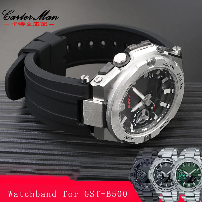 Recessed silica gel bracelet modified resin silica gel watch band for G-SHOCK Casio Steel Heart GST-B500D/AD series wristband