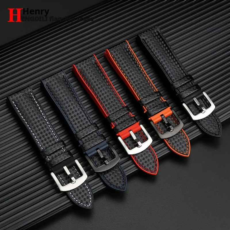Men's Carbon Fiber Rubber Watchband For Omega SEAMASTER Tudor Black bay  Clasp Strap Watch band Men Orange White Red accessories
