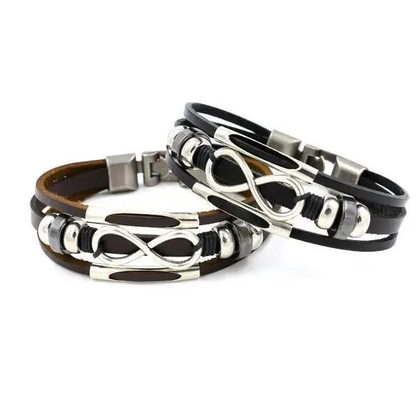 Fashion Men Chic Leather Braided Bracelets Alloy Cuff Bangle Wristbands charm bracelet