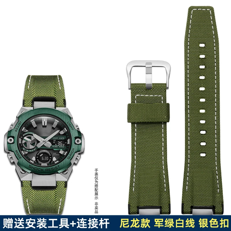 14mm Stainless Steel adapter Italian Genuine Leather Watchband For Casio G-Shock GST-B400 men cowhide Watch Strap nylon Bracelet